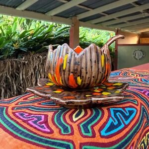 McNees Originals M-454 Lotus Bowl w/ Leaf‎ Plate & Spoon Ceramic Set